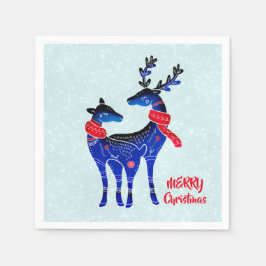 Blue Nordic Christmas Reindeer Pair Serviette