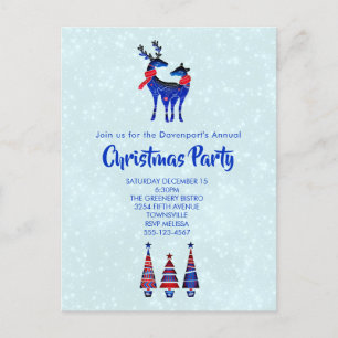 Blue Nordic Christmas Rentier Pair Einladung Postkarte