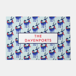 Blue Nordic Christmas Rentier Pair Pattern Fußmatte