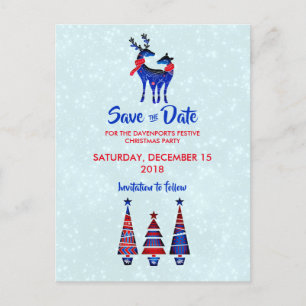 Blue Nordic Christmas Rentier Pair Save the Date Postkarte