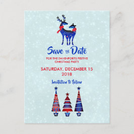 Blue Nordic Christmas Rentier Pair Save the Date Postkarte
