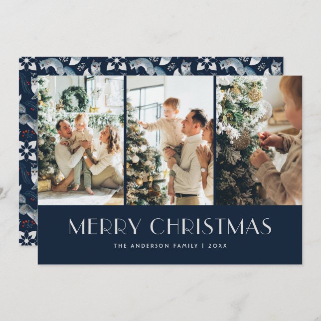 Blue Nordic Fox Foto Collage Frohe Weihnachten (Vorne/Hinten)