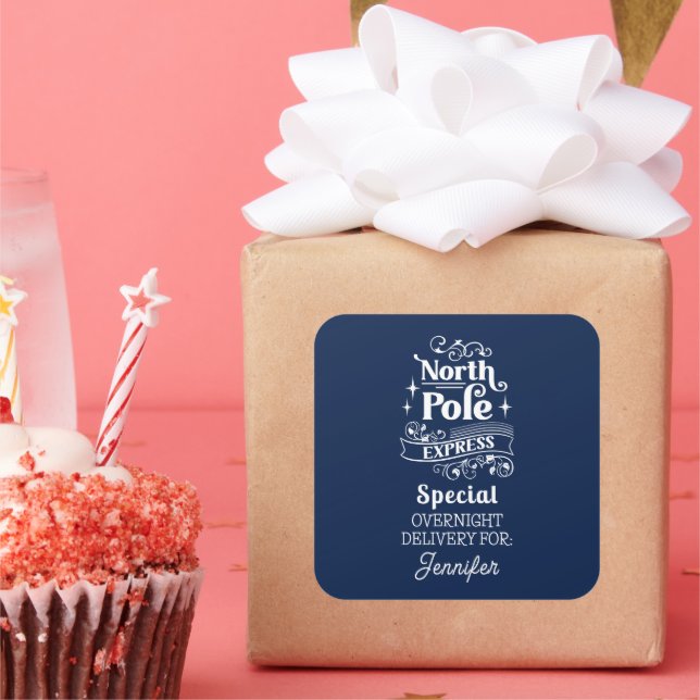 Blue North Pole Sonderlieferung für Übernachtung Quadratischer Aufkleber (Party)