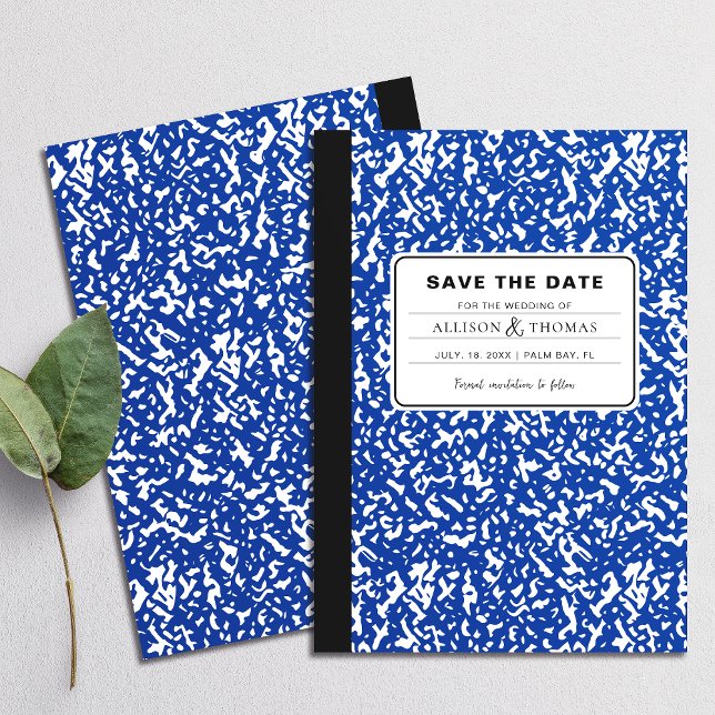 Blue Notebook Lehrer Funny Save the Date Hochzeit Einladung (Perfect for school teachers and anyone who appreciates a playful twist on tradition.)