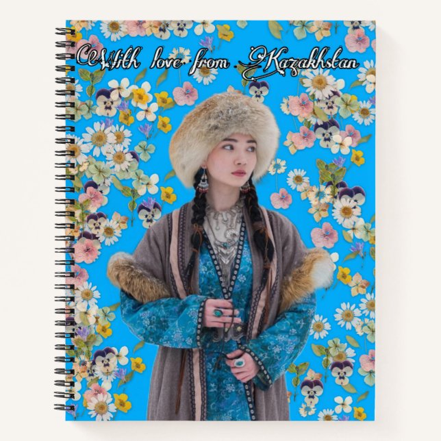 Blue Notebook with Kazakh Girl Illustration Notizbuch (Vorderseite)