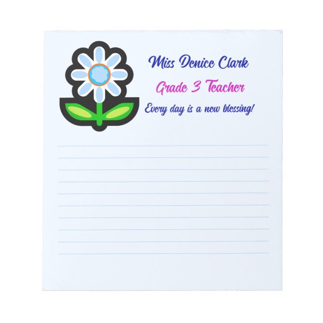 Blue Notepad mit Blue Blume Notizblock (Vorderseite)