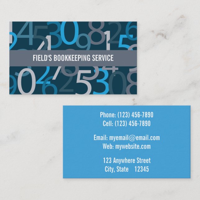 Blue Numbered Bookkeeping Business Card Visitenkarte (Vorne/Hinten)