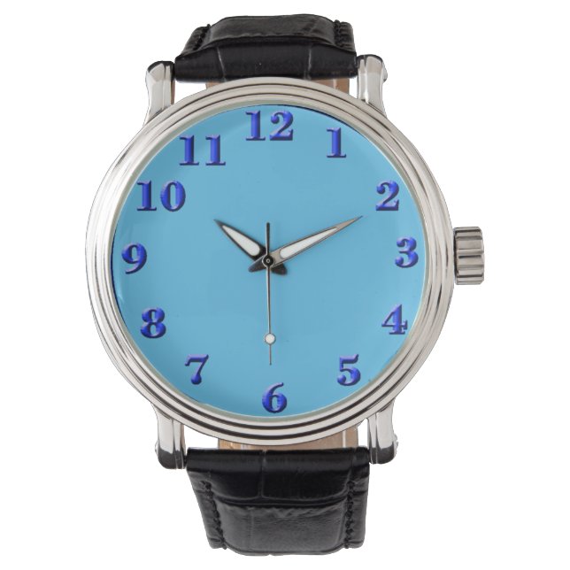 Blue Numbers Black Vintag Leather Armbanduhr (Vorderseite)