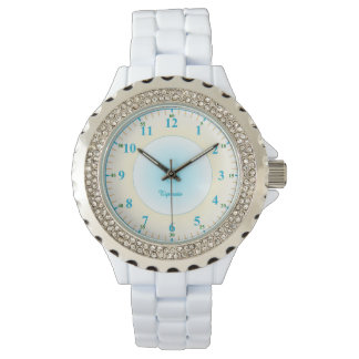 Blue Numbers White Kristall Ladys watch Armbanduhr