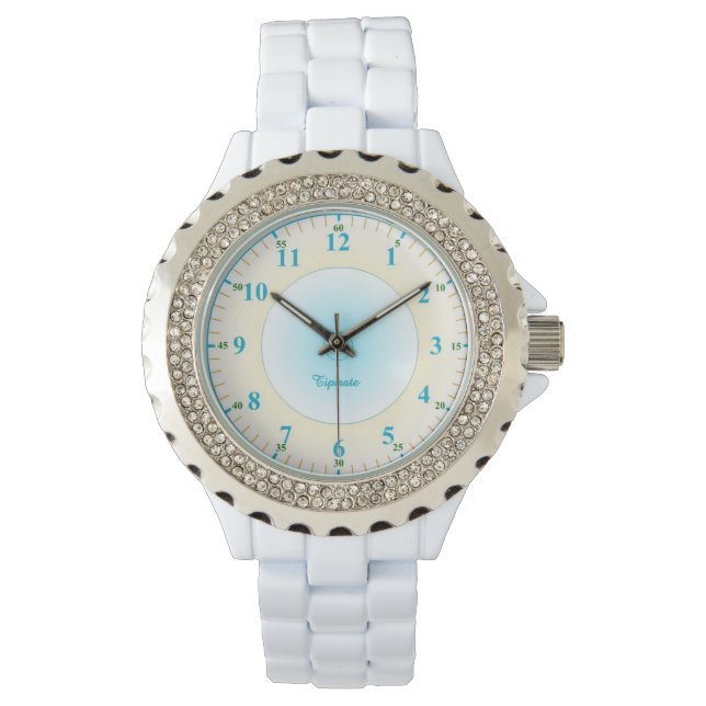 Blue Numbers White Kristall Ladys watch Armbanduhr (Vorderseite)