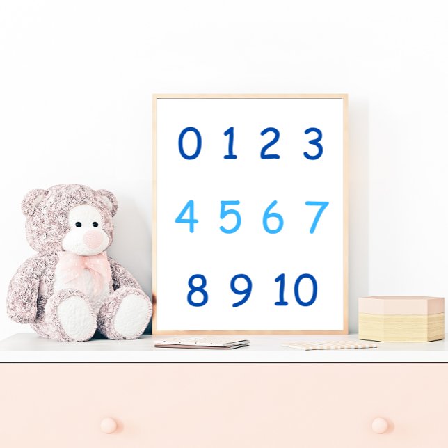Blue Numbers Zero to Zehn 0 to 10 Teacher Kids Roo Poster (Von Creator hochgeladen)