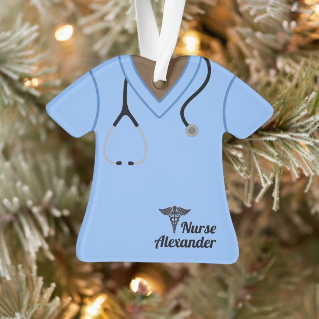 Blue Nurse Scrubs Personalisiert Ornament (Baum)