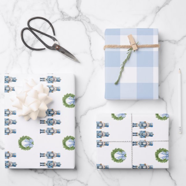 Blue Nutcracker Weihnachten Geschenkpapier Set (Vorderseite)