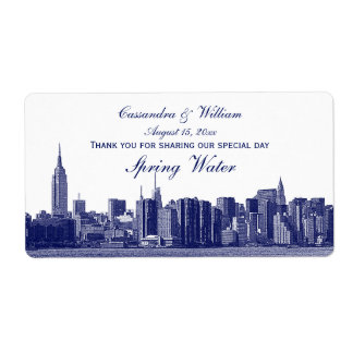 Blue NYC Wide Skyline Etched Water Flasche
