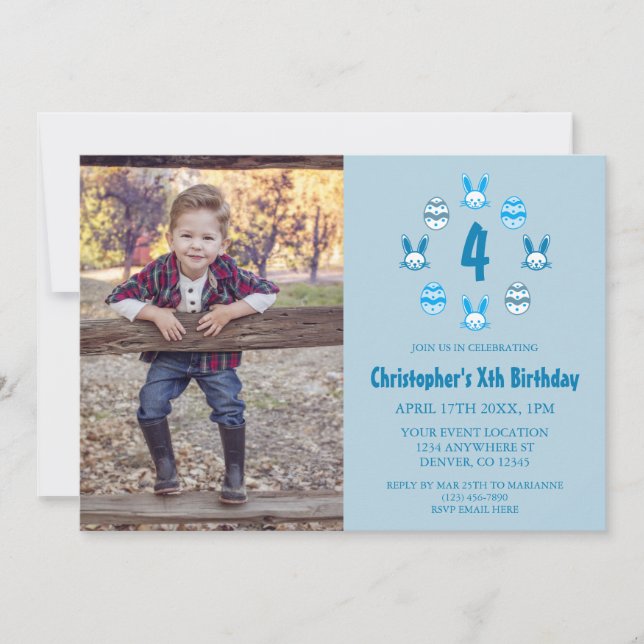 Blue Oaster 4. Geburtstag Einladung (Vorderseite)