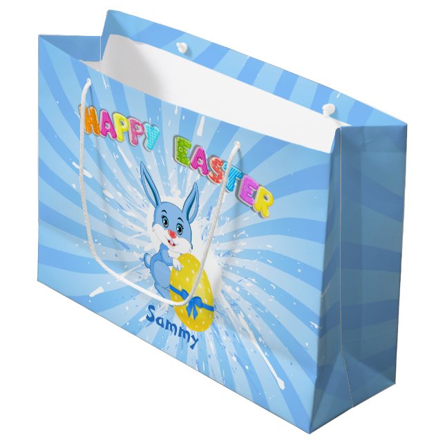 Blue Oaster Bunny Cartoon Große Geschenktüte (Vorderseite Schrägansicht)