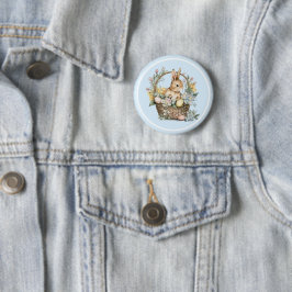 Blue Oaster Bunny Floral Button