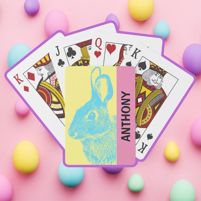 Blue Oaster Bunny Retro Pastell Spielkarten (Easter basket filler present Bunny Rabbit Customizable Playing Cards, Retro Style in Pastel Colors.)
