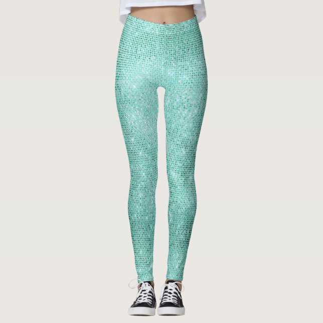 Blue Ocean Beach Aqua Metallic Diamond Funkelnd Leggings (Vorderseite)