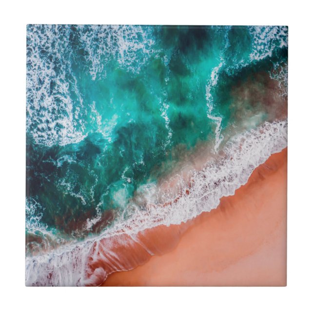 Blue Ocean Beach Monogram Küstenmeer ombre Fliese (Vorderseite)