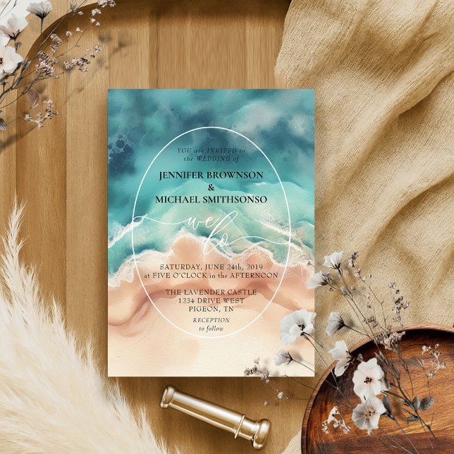 Blue Ocean Beach Summer Watercolor Hochzeit. Einladung (Von Creator hochgeladen)