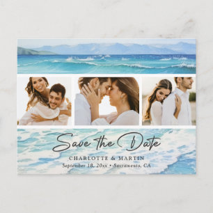 Blue Ocean Beach Wedding Foto Save the Date Ankündigungspostkarte