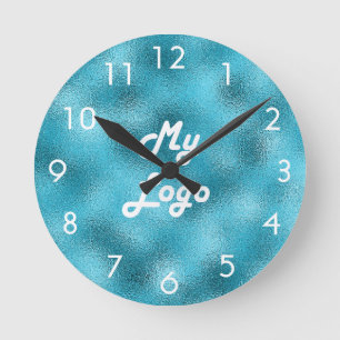 Blue ocean custom business logo white runde wanduhr