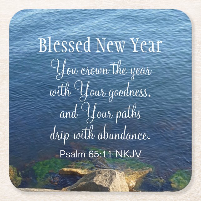 Blue Ocean gesegnet Neujahr Christlich Bible Verse Rechteckiger Pappuntersetzer (Vorderseite)