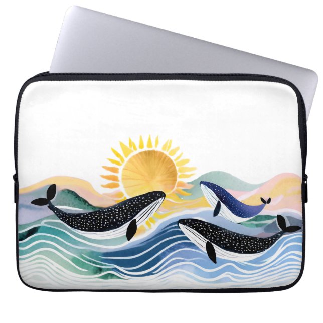 Blue Ocean & Happy Whales Laptopschutzhülle (Vorderseite)