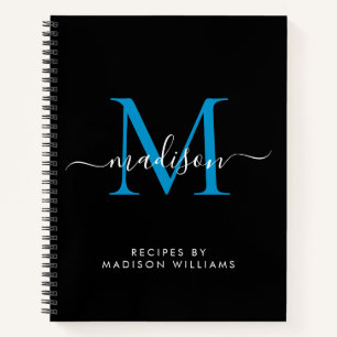 Blue Ocean Monogram Script Name Rezept Notizbuch