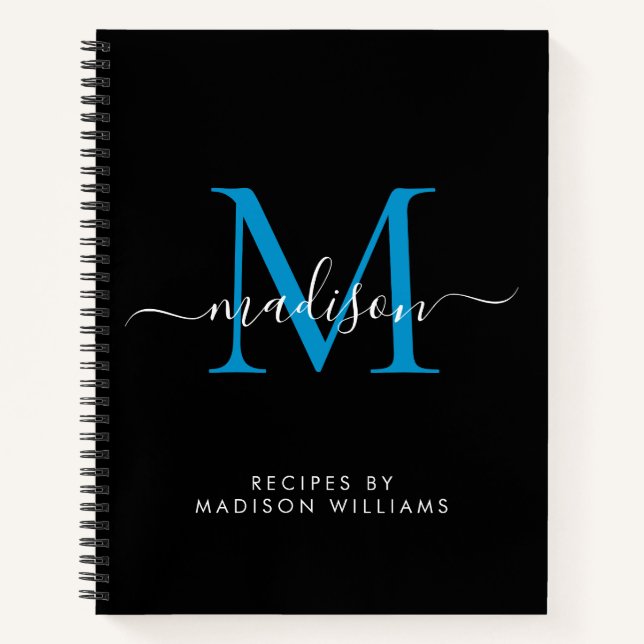 Blue Ocean Monogram Script Name Rezept Notizbuch (Vorderseite)