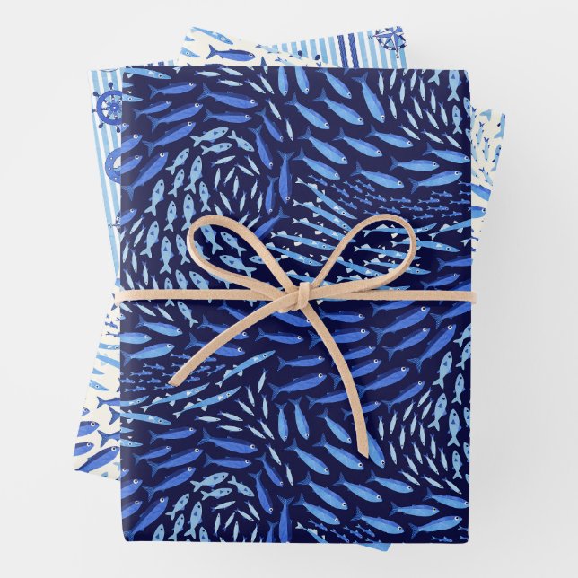 Blue Ocean Nautical Set mit drei Designs  Geschenkpapier Set (Beispiel)
