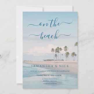 Blue Ocean Palm Tree Beach Wedding Einladung