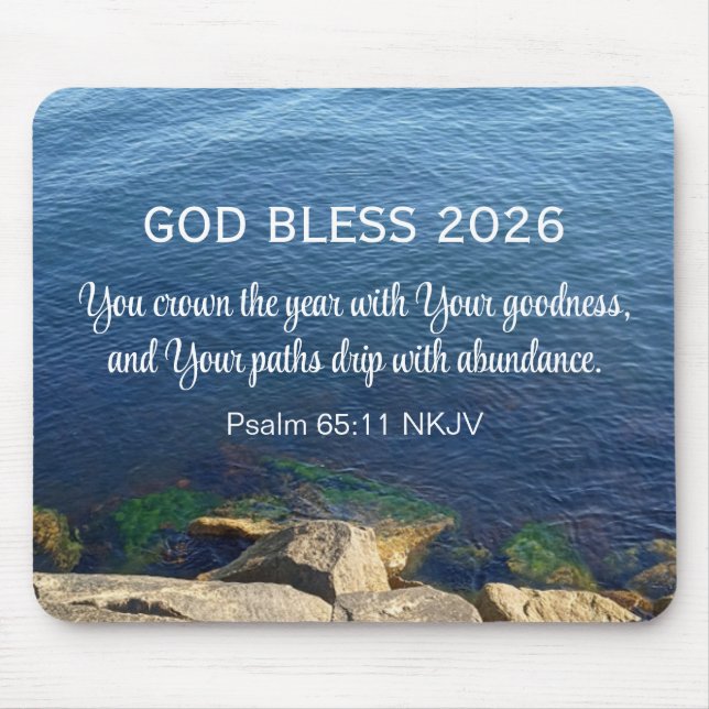 Blue Ocean Photo Blessed New Year 2026 Christian Mousepad (Vorne)