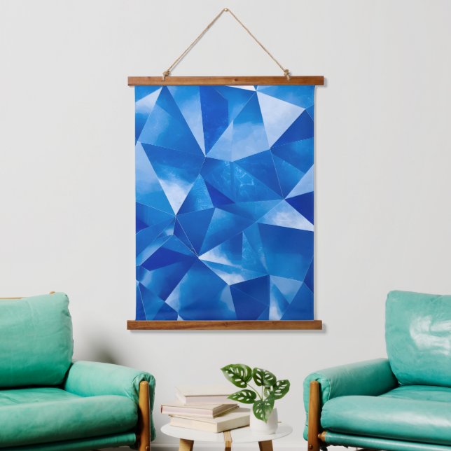 Blue Ocean Prism Polygonal Wandteppich Mit Holzrahmen (Wohnzimmer)