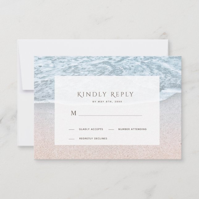 Blue Ocean & Sandy Beach Wedding UAWG RSVP Karte (Vorderseite)