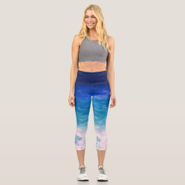 Blue Ocean Sea Beach Capri Leggings