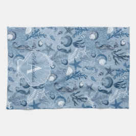 Blue Ocean Sea Life Monogram Kitchen Towel Geschirrtuch