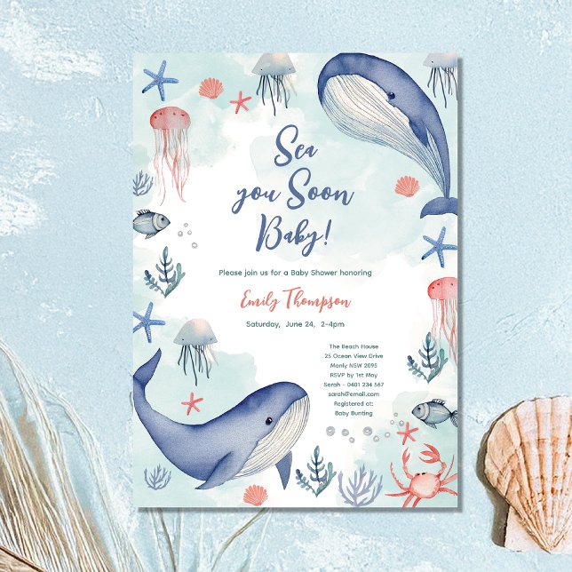 Blue Ocean Sea You Soon Summer Baby Shower  Einladung (Von Creator hochgeladen)