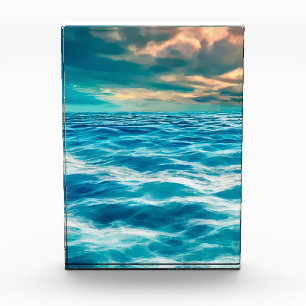 Blue Ocean Seascape Cloudy Sky Digital Malerei Fotoblock
