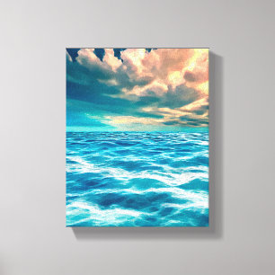 Blue Ocean Seascape Cloudy Sky Digital Malerei Leinwanddruck