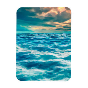 Blue Ocean Seascape Cloudy Sky Digital Malerei Magnet