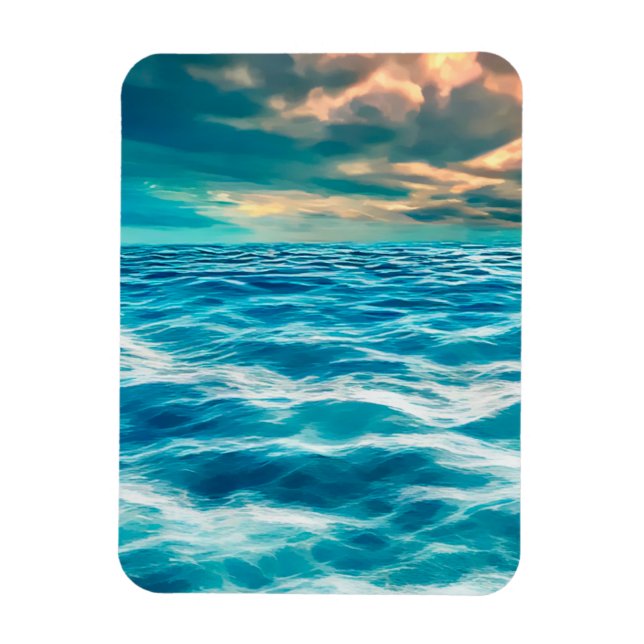 Blue Ocean Seascape Cloudy Sky Digital Malerei Magnet (Vertikal)