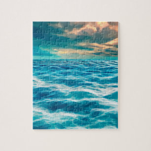 Blue Ocean Seascape Cloudy Sky Digital Malerei Puzzle