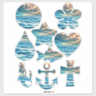 Blue Ocean Seascape Wolkenkratzer geometrische For Aufkleber