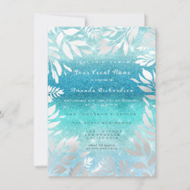 Blue Ocean Sky Glitzer Ombre Floral Foil Navy Einladung