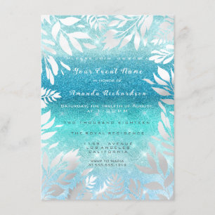 Blue Ocean Sky Glitzer Ombre Floral Foil Navy Einladung