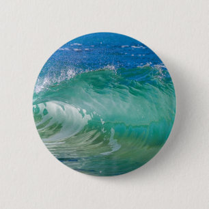 Blue Ocean Summer Beach Waves Button