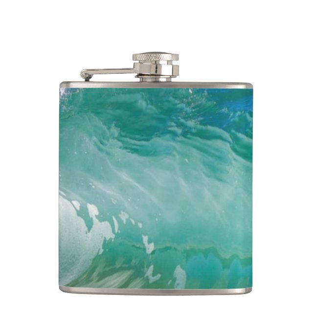 Blue Ocean Summer Beach Waves Flachmann (Vorderseite)