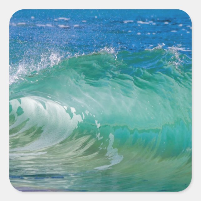 Blue Ocean Summer Beach Waves Quadratischer Aufkleber (Vorderseite)